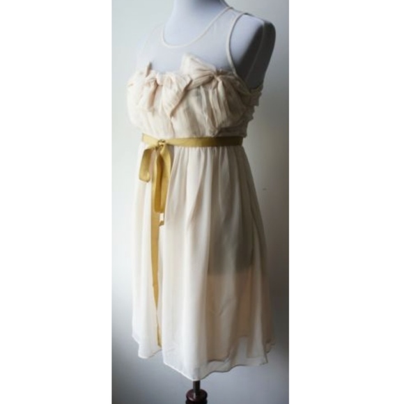 ModCloth RYU Cream Dress w/ mesh neckline & bows - Picture 3 of 6